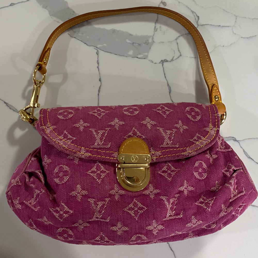 LOUIS VUITTON Monogram Denim Mini Pleaty Shoulder Bag Fushia Pink